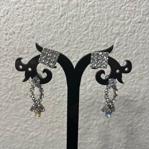 Two Sets of Silvertone And White Rhinestone Earrings